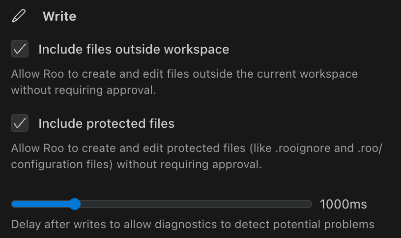 Write operations setting with delay slider